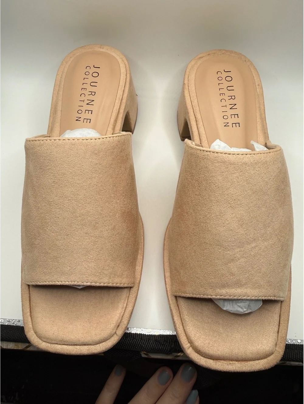 Journee Collection Women’s 8.5 Bessa Slip on Playform Sandal in Nude